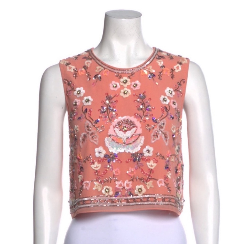 Needle & Thread Pink Floral Embroidered Crop Top